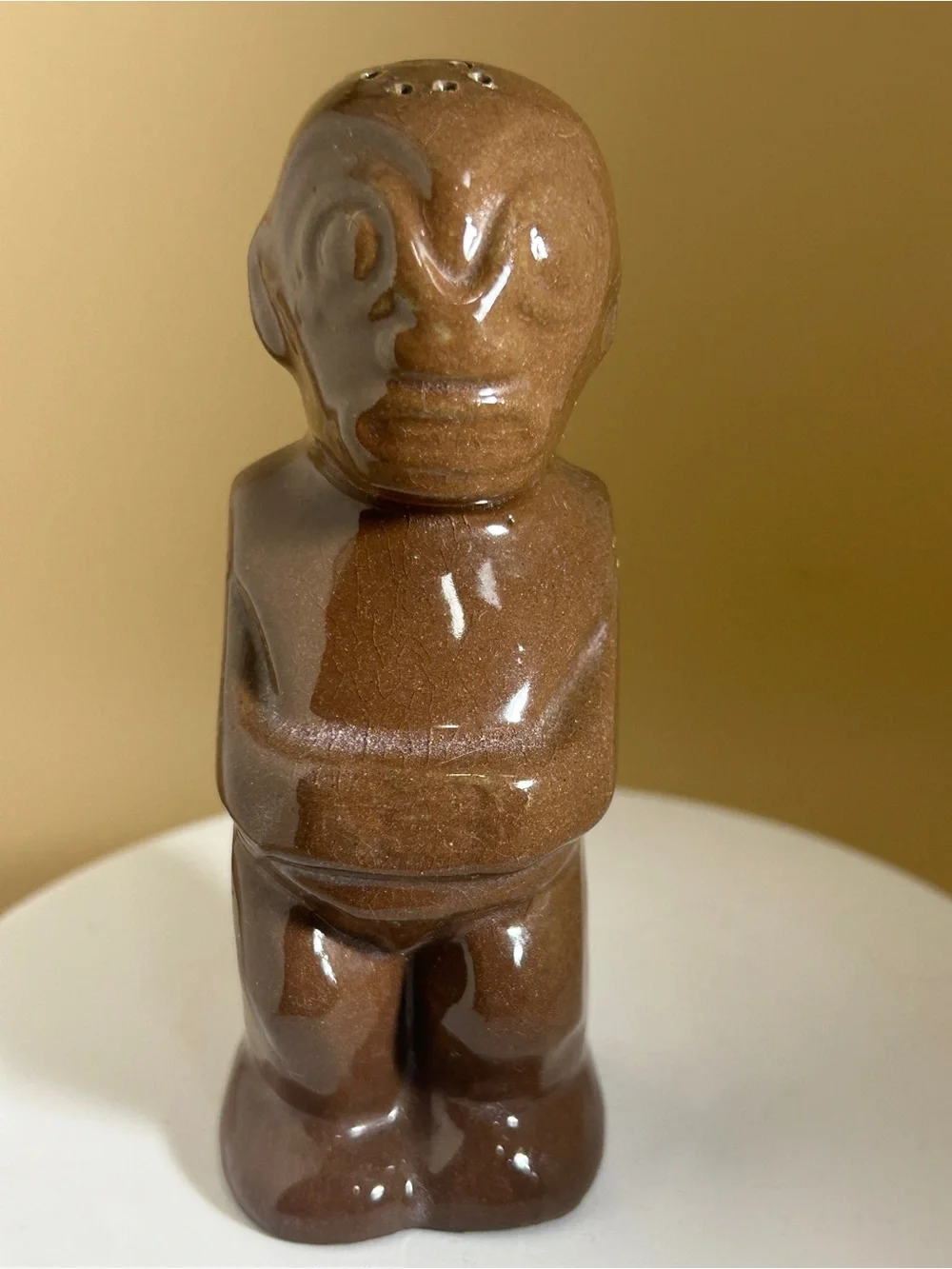 Vintage 1960’s Trader Vic’s Tiki Figure, Ceramic Salt Shaker, Dark Brown, Japan